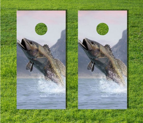 Fishing Largemouth Bass Fish Leaping Out of Water Cornhole Corn Hole Board  Game Decal USA High Quality Bag Toss Laminated Graphic Wrap Vinyl 4