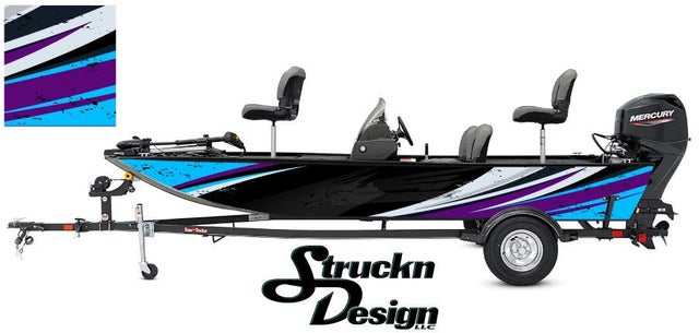 Black Blue Purple Swirl Bass Fishing Fish Boat Design Grunge