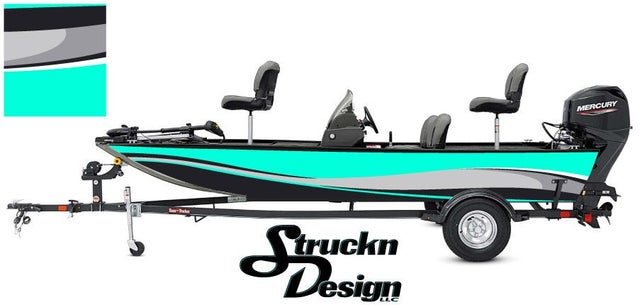 Black Teal Grey Swirl Bass Fishing Fish Boat Design Grunge