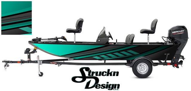 Bass Fishing Fish Boat Black Aqua Blue Modern Stream Grunge Abstract  Pontoon Vinyl Graphic Wrap Decal Material Various Sizes - DIY WRAPPING