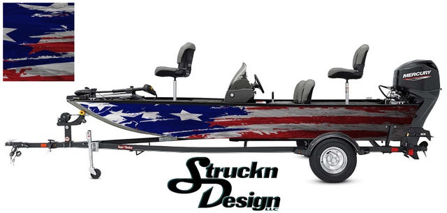 Boat Wrap Red White Black Vinyl Graphic Decal Kit Fishing Abstract