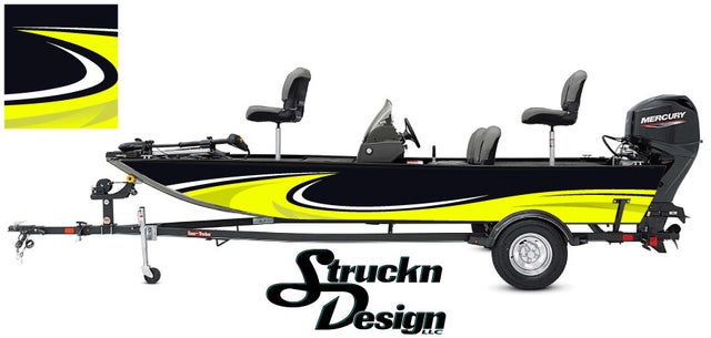 Boat Wrap Yellow Black Gray Vinyl Graphic Decal Kit Fishing Abstract Arrow  Lines